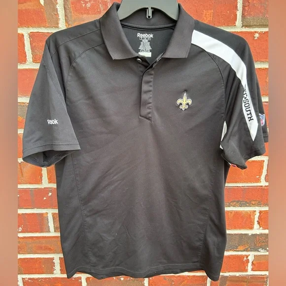 Reebok Mens New Orleans Saints Short Sleeve Black Polo Golf Size  Small